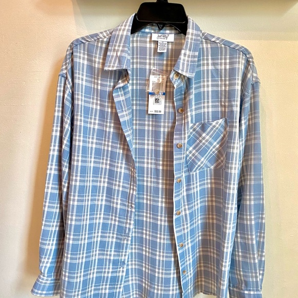 Just Polly Women’s Shirt, Button Down, Blue & White Plaid, NWT, S - Picture 5 of 6